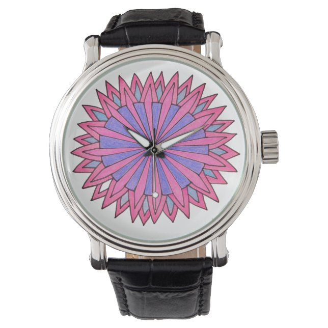 Rosa Flowerburst-Uhr Armbanduhr (Vorderseite)