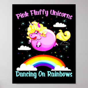 Rosa Fluffy Unicorns tanzen auf Regenbogen T Shirt Poster