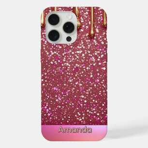 💖 Rosa Flüssig-Glitter-Fluss über Gold Luxe ✨👑 iPhone 15 Pro Max Hülle