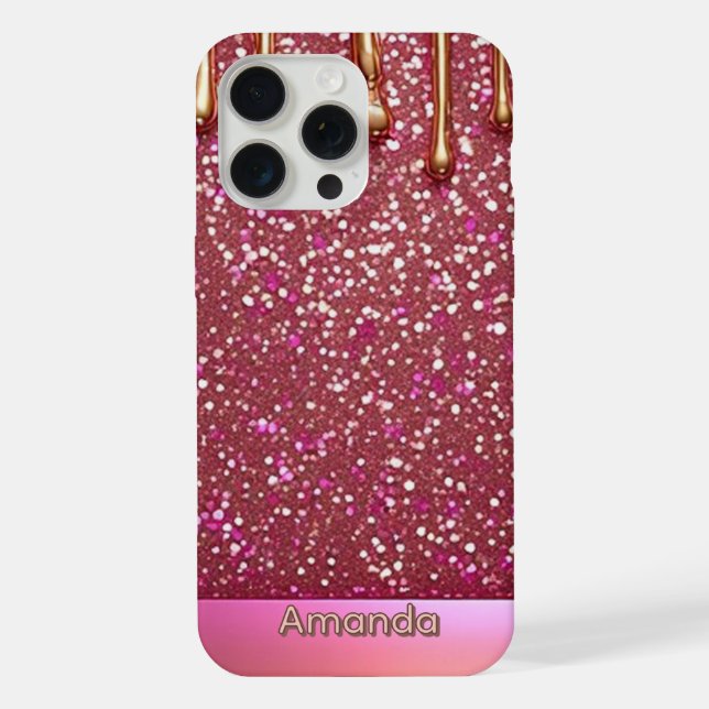 💖 Rosa Flüssig-Glitter-Fluss über Gold Luxe ✨👑 iPhone Hülle (Rückseite)