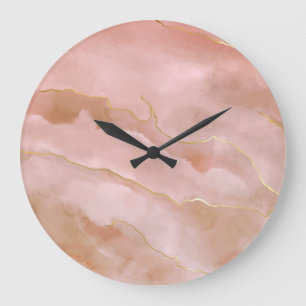 Rosa Flüssig-Marmor-Gold-Textur Große Wanduhr