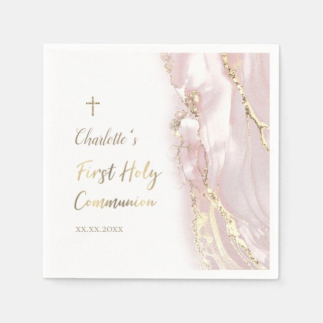 Rosa flüssige Marmor Erste Kommune Serviette (Vorderseite)