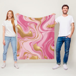 Rosa Flüssigkeit mit goldenen Streifen Fleecedecke