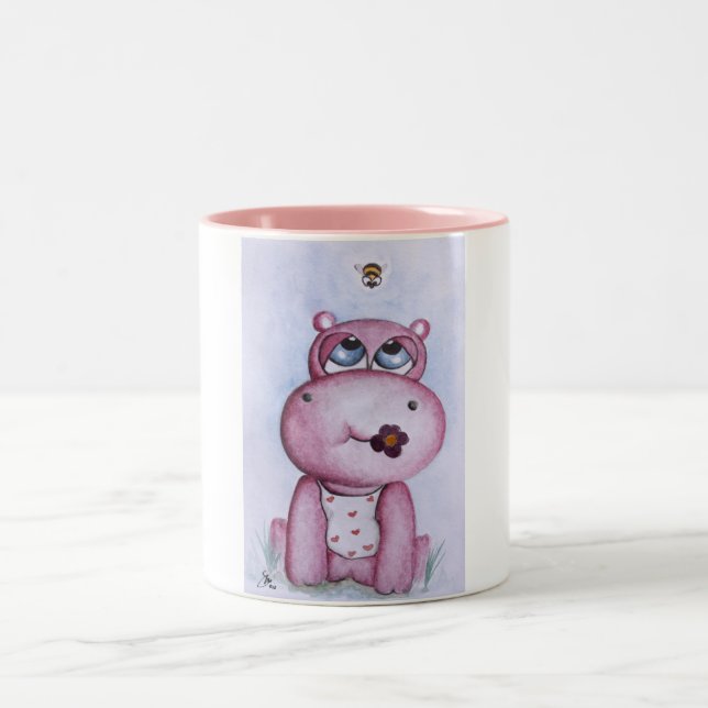 Rosa Flusspferd-Tasse Zweifarbige Tasse (Mittel)