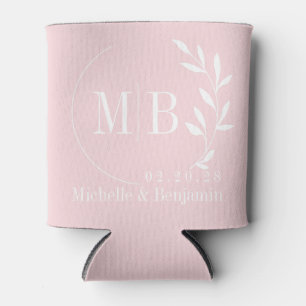 Rosa Flüsterblatt Hochzeitsmonogramm Dosenkühler