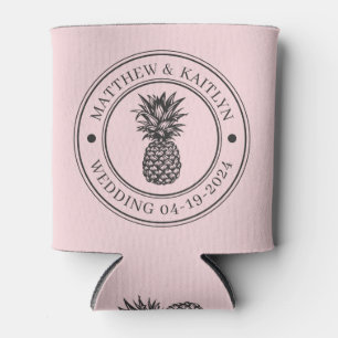 Rosa Flüstern & Schwarze Ananas Hochzeitswappen & Dosenkühler