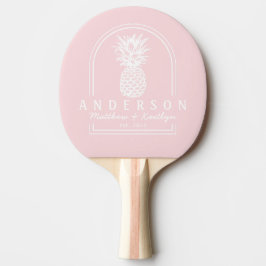 Rosa Flüsternde Ananas Hochzeitsbogen & Name Tischtennis Schläger