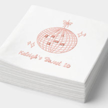 Rosa Foil Custom Disco Ball Retro Sweet 16 Napkins
