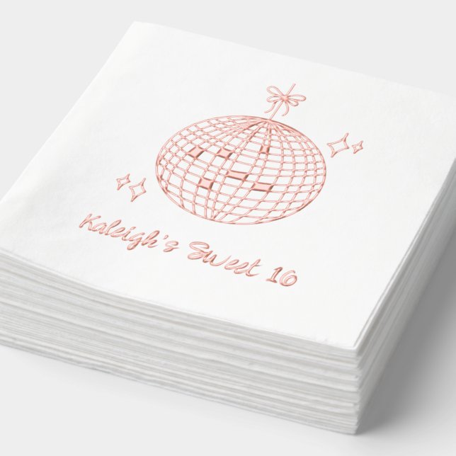 Rosa Foil Custom Disco Ball Retro Sweet 16 Napkins Servietten Mit Folie (Ausschnitt)