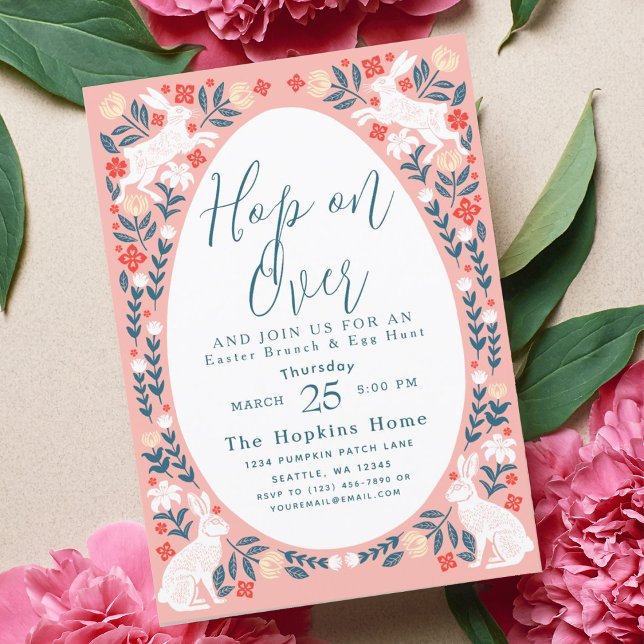 Rosa Folk Art Hop über Ostern Brunch Einladung (Von Creator hochgeladen)