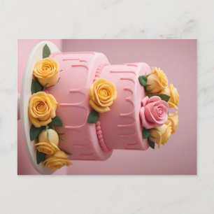 Rosa Fondantkuchen mit Rose Postkarte
