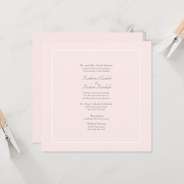 Rosa formelle Hochzeit Eltern quadratisch  Einladung (Vorderseite/Rückseite Beispiel)