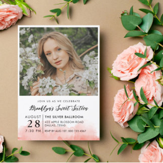 Rosa Foto Aquarell Süß 16 Einladung