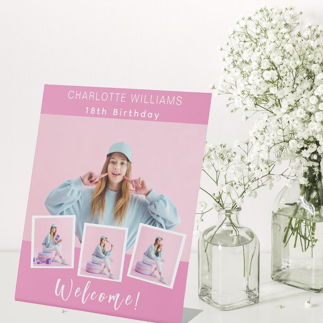 Rosa Foto Collage Geburtstagsgeschenk Sockelschild (Von Creator hochgeladen)