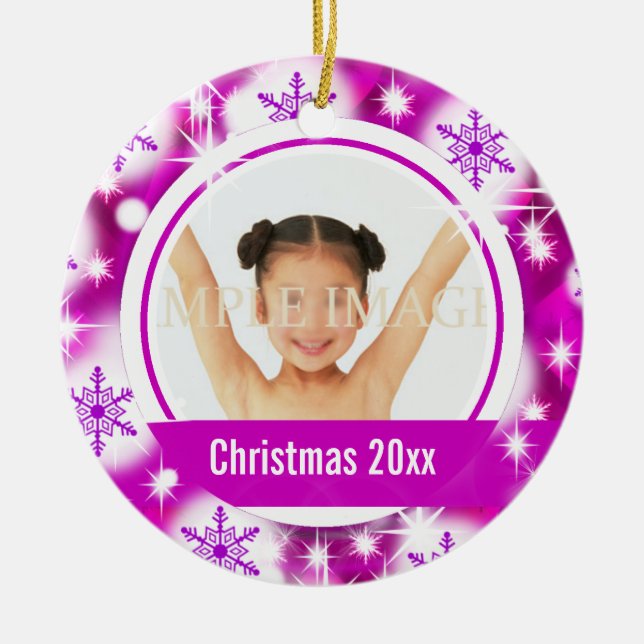 Rosa Foto der Schneeflocke 2 personifizieren Keramik Ornament (Vorne)