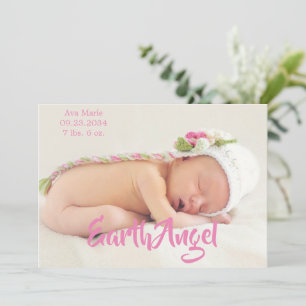 Rosa Foto Girl Earth Angel Geburtserklärung Ankündigung
