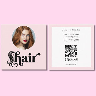 Rosa Foto Haarstylist QR Socials Quadrat Quadratische Visitenkarte