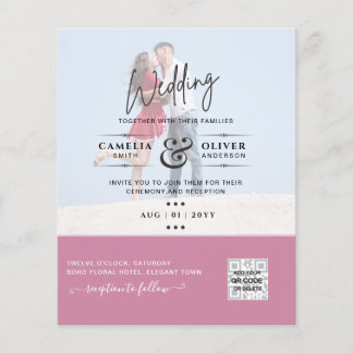 Rosa Foto Hochzeitsstichtag QR-Code Rett Datum Flyer