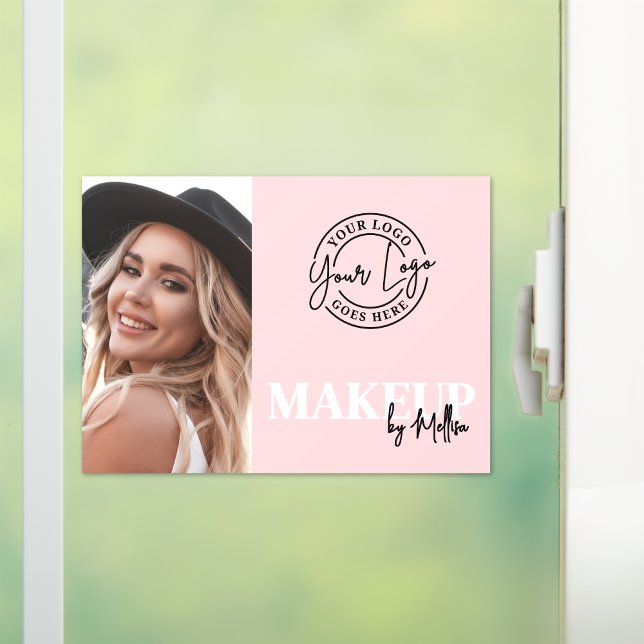 Rosa Foto Logo Make-up Fensteraufkleber (Pink Black Script Photo Logo Makeup Window Cling)