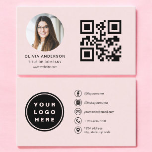 Rosa Foto mit QR-Code Social Media Visitenkarte