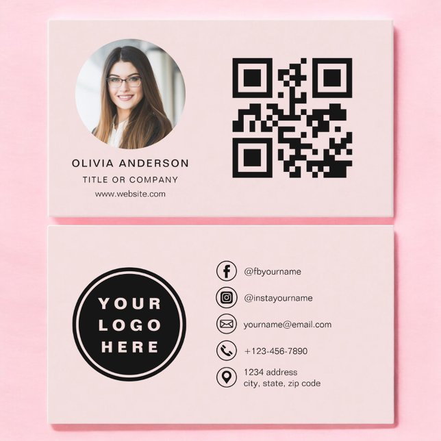 Rosa Foto mit QR-Code Social Media Visitenkarte (Von Creator hochgeladen)