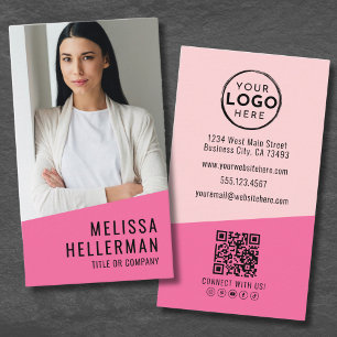 Rosa Foto-QR-Code Firmenlogo vertikal Visitenkarte