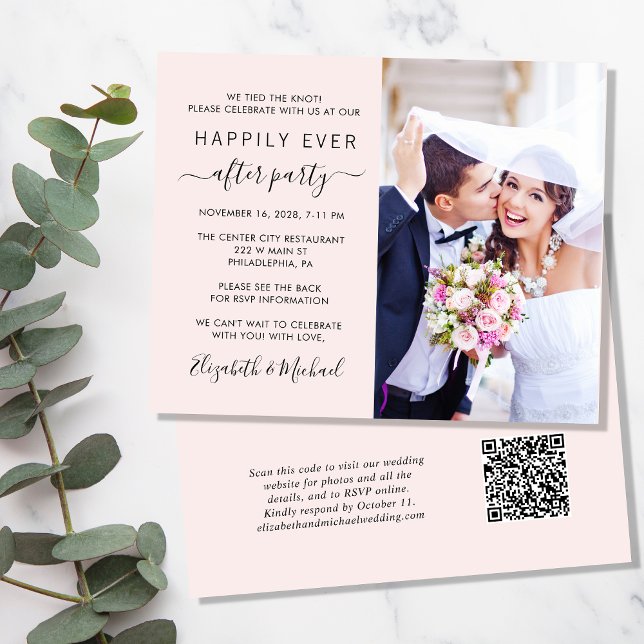 Rosa Foto QR Code Hochzeitsempfang Einladung (Von Creator hochgeladen)