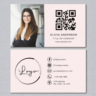 Rosa Foto QR Code Social Media Visitenkarte