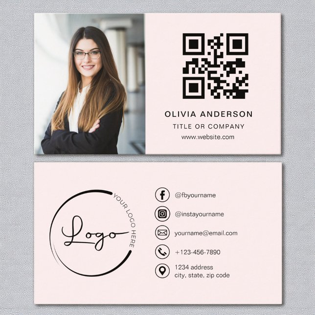 Rosa Foto QR Code Social Media Visitenkarte (Von Creator hochgeladen)