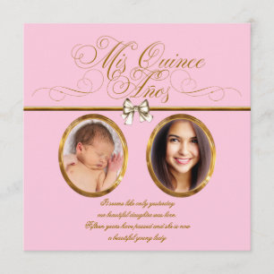 Rosa Foto Quinceanera Einladung