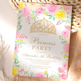 Rosa Foto Tiara Princess Party Einladung
