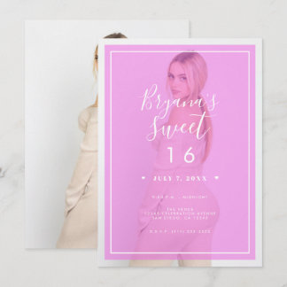 Rosa Foto Tint Overlay 2 Modernes Minimal Sweet 16 Einladung