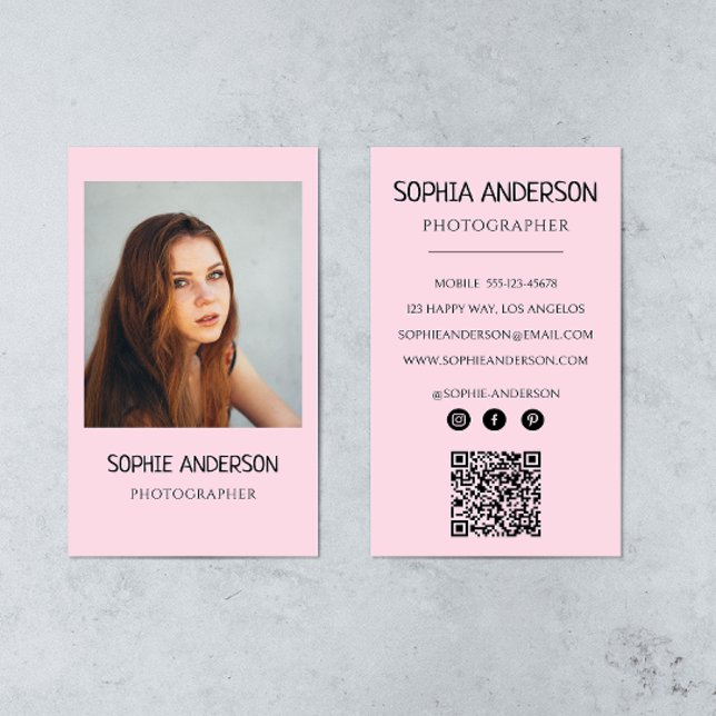 Rosa Fotografen Visitenkarte mit QR-Code (Von Creator hochgeladen)