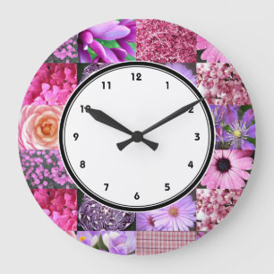 Rosa Fotografie-Collagen-Wanduhr mit Zahlen Große Wanduhr