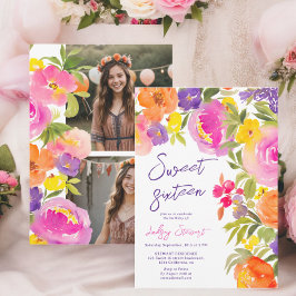 Rosa Fotos mit Blütenfarbe Süß 16 Einladung