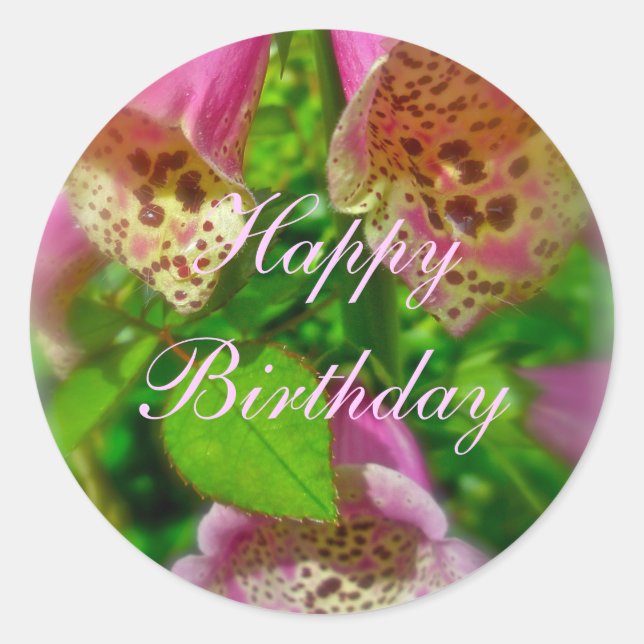 Rosa Foxhandschuhe Happy Birthday Sticker (Vorderseite)