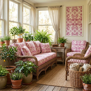 Rosa französische Toile ländliche Eichenbäume Vint Stoff