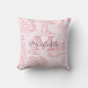 Rosa französische Toile-Monogramm-Initiale Name Kissen