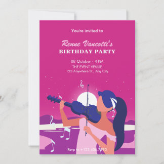 Rosa Frauen zum Geburtstag von Geige Einladung