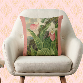Rosa Frauenschuh Vintage-Blumen-Orchidee Botanisch Kissen