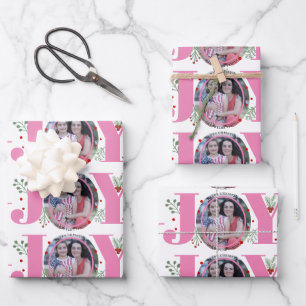 Rosa Freude mit Beeren Weihnachtsfeiertag Foto Geschenkpapier Set