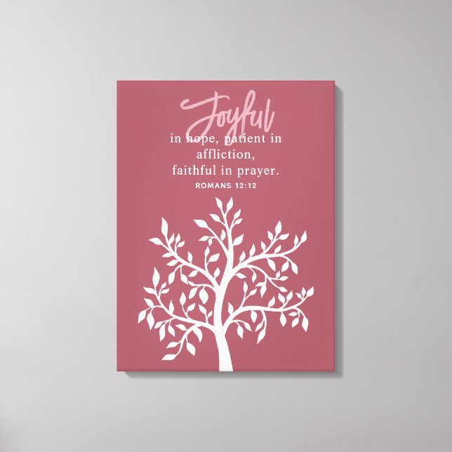 Rosa Freudiger Bibelvers-Baum Religiös Leinwanddruck (Vorderseite)