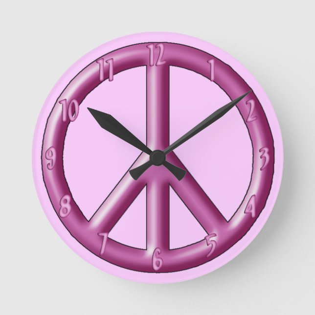 Rosa Friedenszeichen-Wanduhr Runde Wanduhr (Vorderseite)