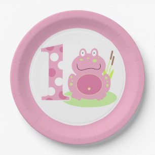 Rosa Frosch-1. Geburtstags-Mädchen-erste Pappteller