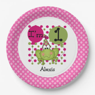 Rosa Frosch 1. Geburtstagspapier Teller