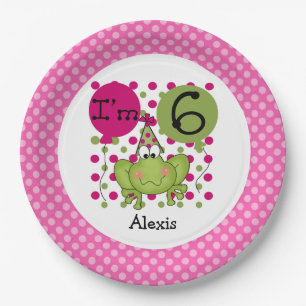 Rosa Frosch 6. Geburtstag Papier Teller