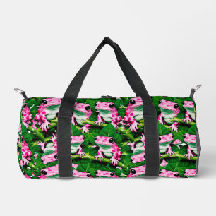 Rosa Frosch auf grünem Blatt Musterdesign Duffle Bag
