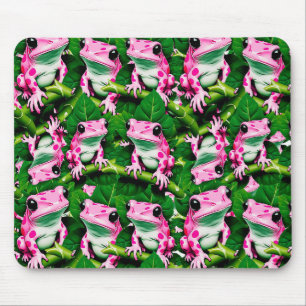 Rosa Frosch auf grünem Blatt Musterdesign Mousepad