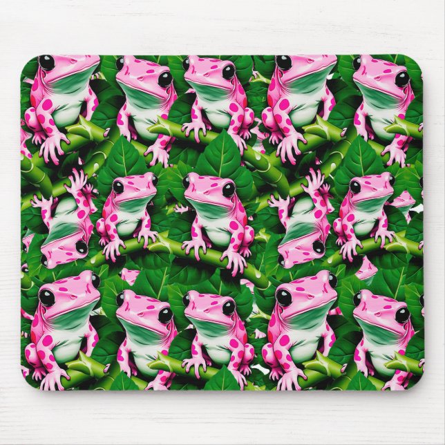 Rosa Frosch auf grünem Blatt Musterdesign  Mousepad (Vorne)