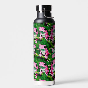 Rosa Frosch auf grünem Blatt Musterdesign  Trinkflasche